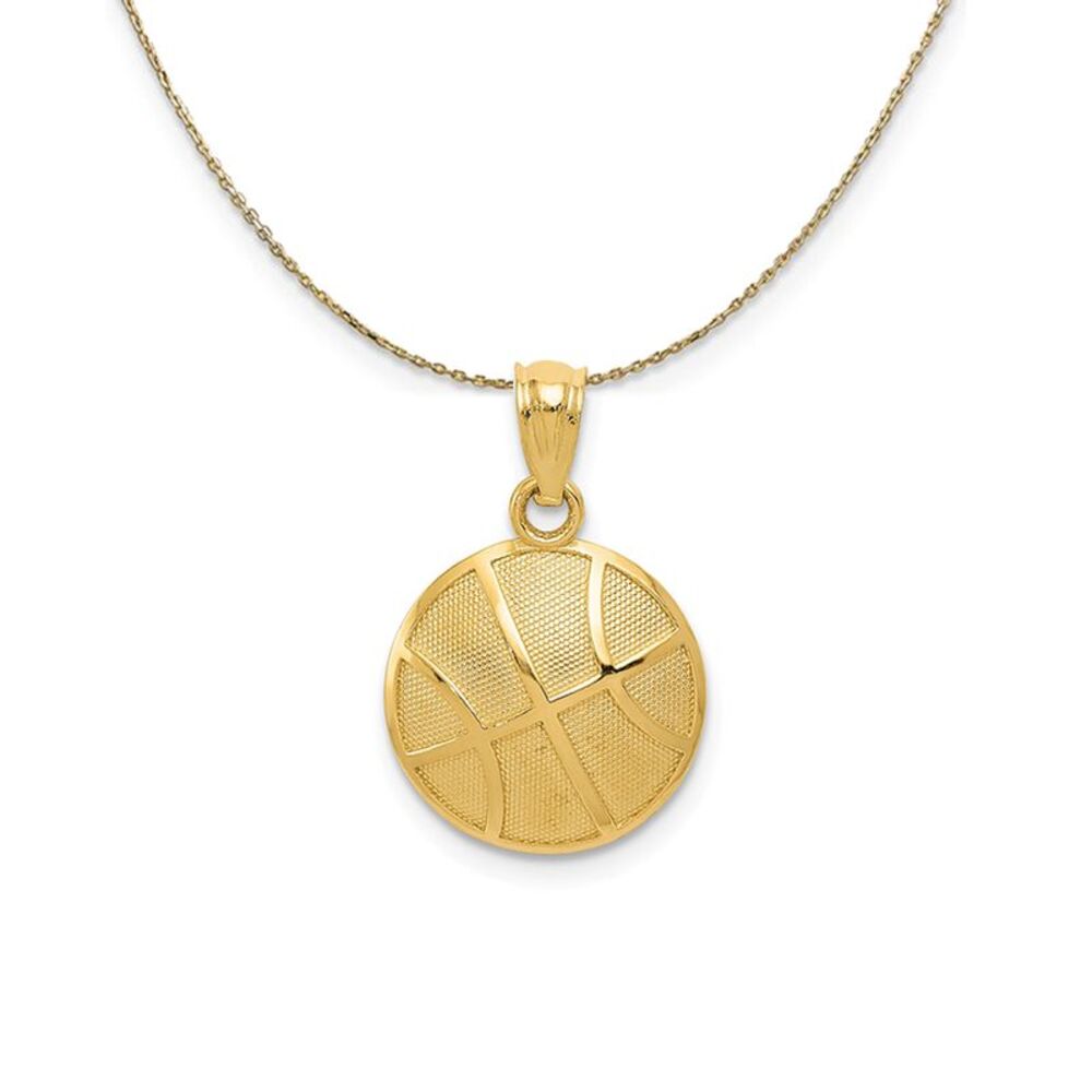 14k Yellow Gold 2D Textured Basketball Necklace - 24 Inch